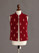 Maroon Velvet Embroidered Waistcoat