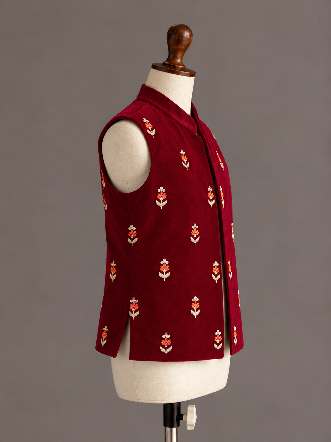 Maroon Velvet Embroidered Waistcoat