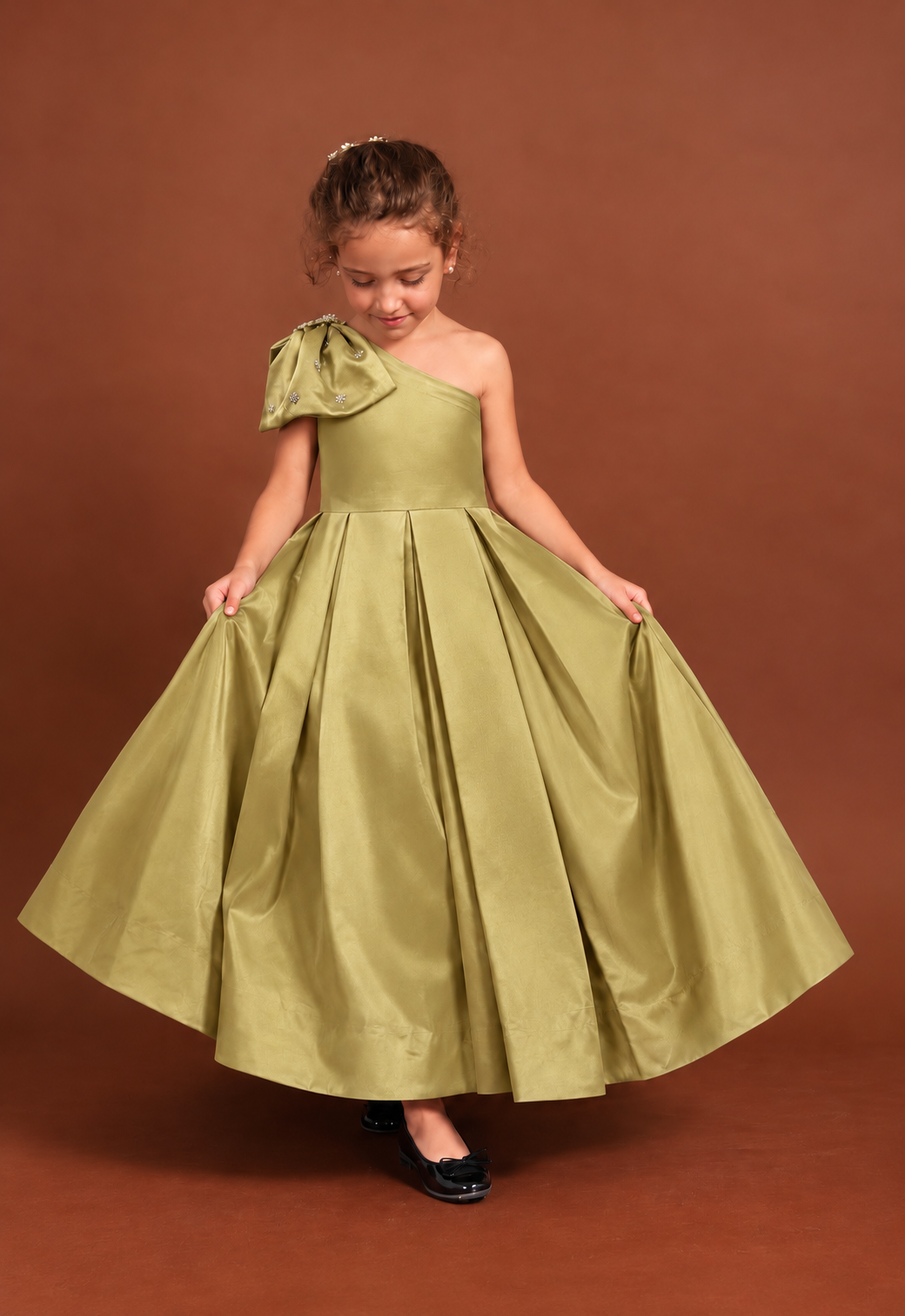Olive Gold Satin frock